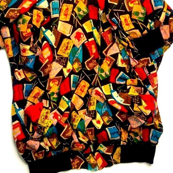 Vintage 1990s Spenser Jeremy Silk Matchbook Print Bomber Jacket Coat - Picture 5 of 8